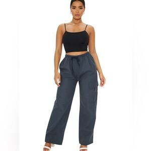 PrettyLittleThing Black Wide Leg Cargo Pants, Casual, Modern, Chic, Relaxed, 12